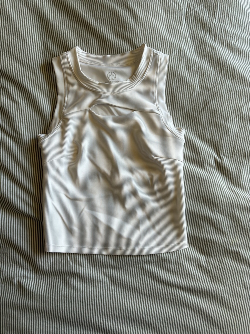 White Ribbed Tank Top with Front Cutout
